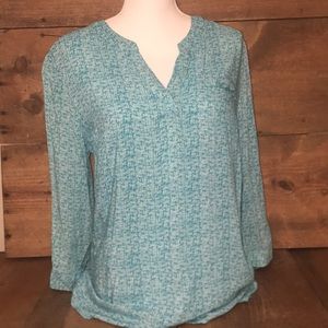 Anne Carson V Neck 3/4 Button Top